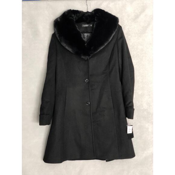Lauren Ralph Lauren Faux Fur Collar Coat Women's Size 16 Black NEW - Picture 1 of 10